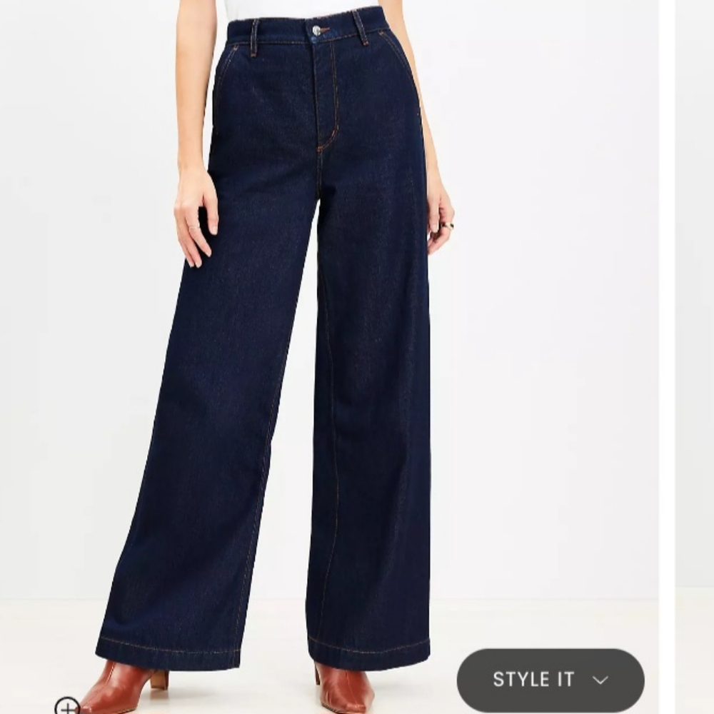 NEW LOFT Trouser Jean Wide Leg High Rise Dark Rinse Size 6